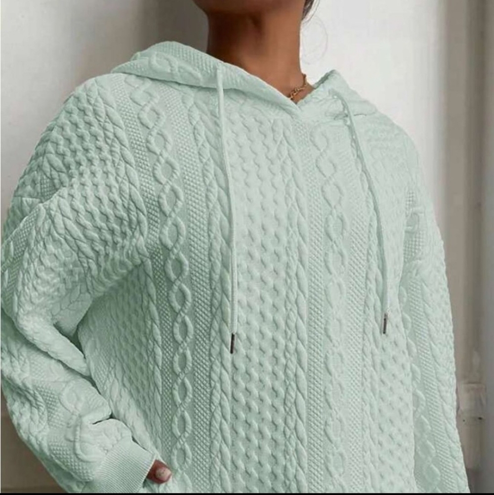 Calligraphe Women's Cable Knit Hoodie Sweater Ligth Blue Pastel. Size XL